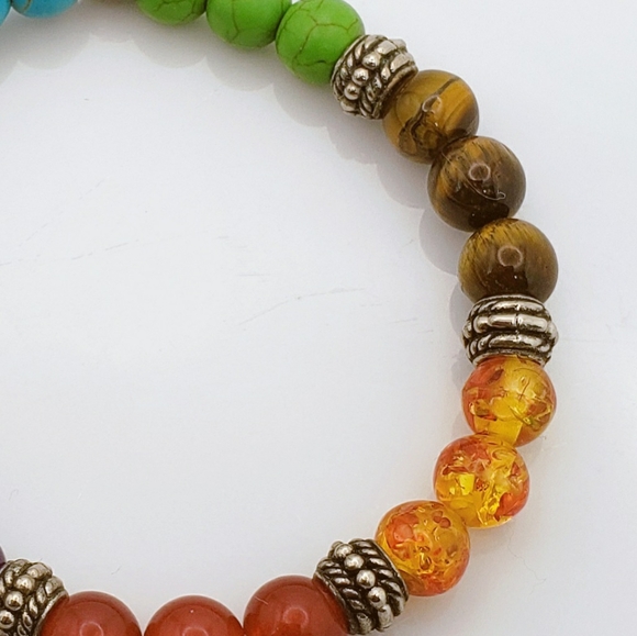 Chakra Stretch Bracelet w 7 Semi Precious Gemstones For Healing Energy Harmony - Picture 5 of 9